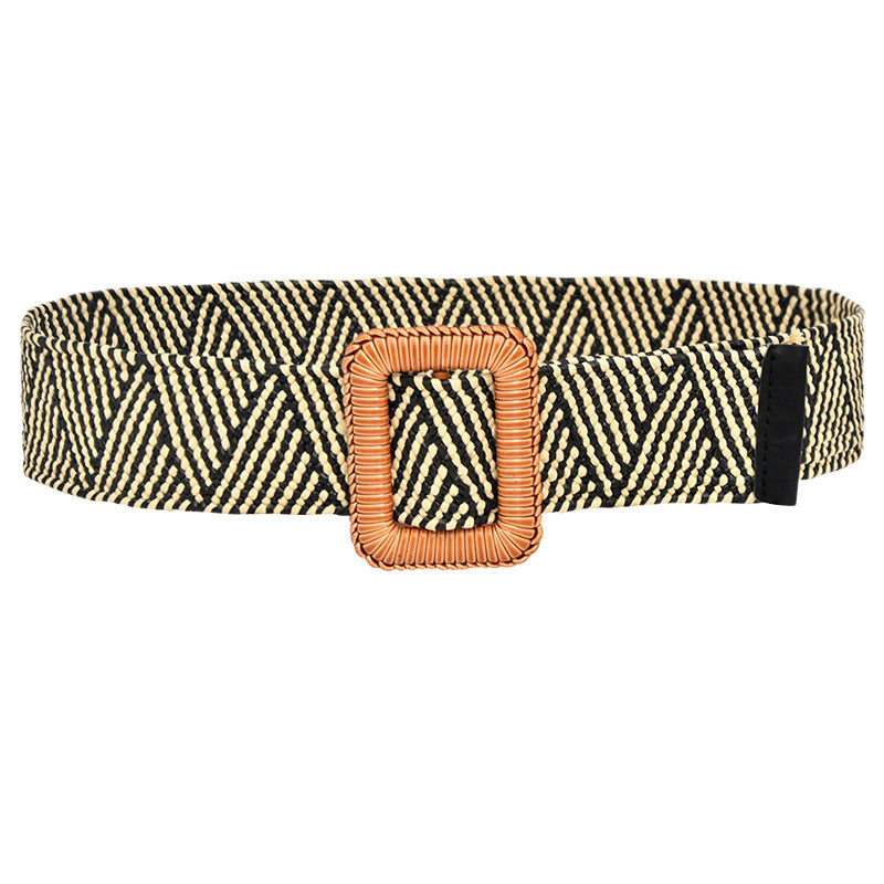 Simple woven wooden round buckle belt