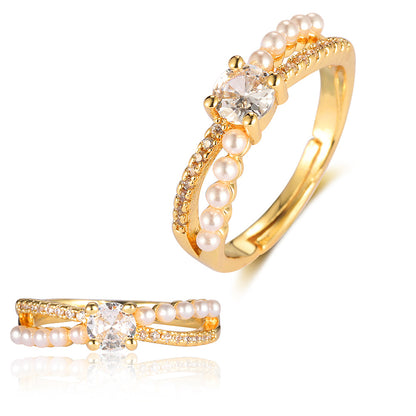 Pearl Flower Love Lock Bow Ring