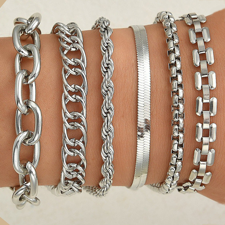 Exaggerated Aluminum & Iron Chain Bracelet Set