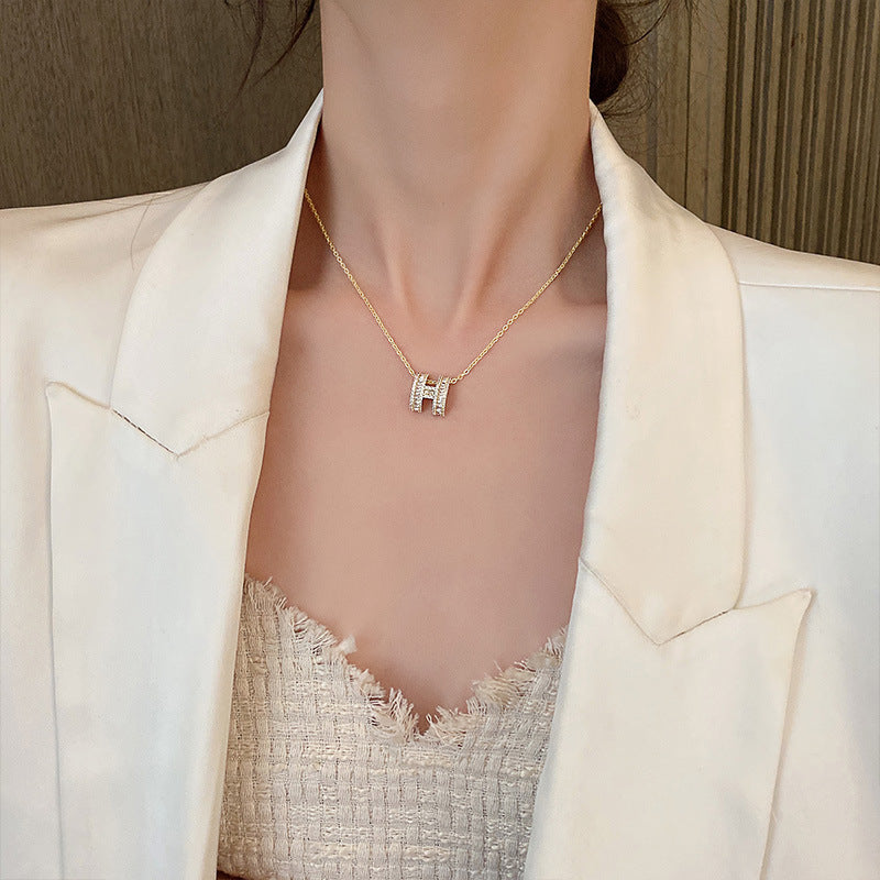 Women's H Initial Sparkling Collarbone Necklace