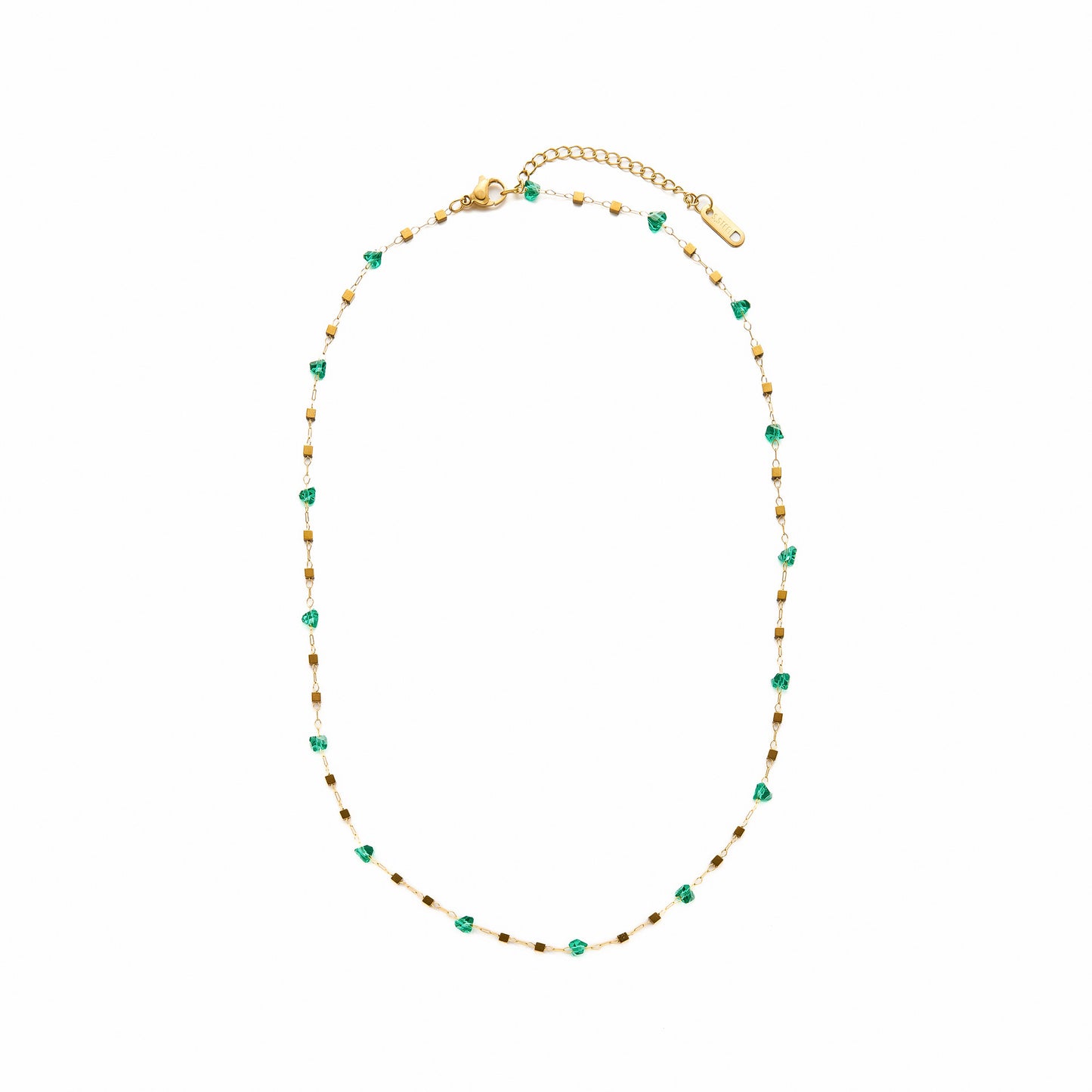 Green Square Zircon Pendant Necklace — Fresh, Versatile, Non-Fading