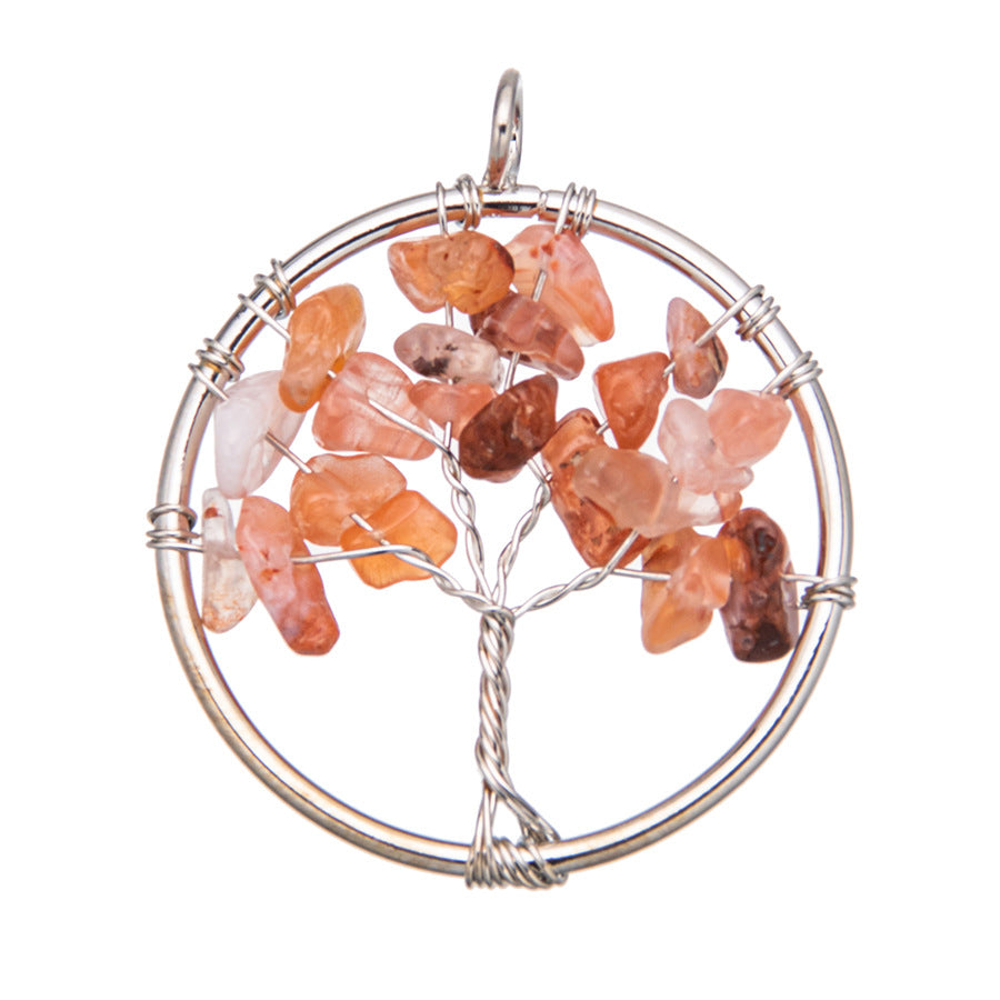 Joia de cascalho de cristal natural com pingente de árvore da vida 