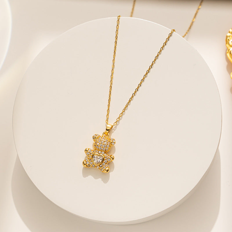 Heart Bear Pendant Necklace - Fashionable Zircon Jewelry