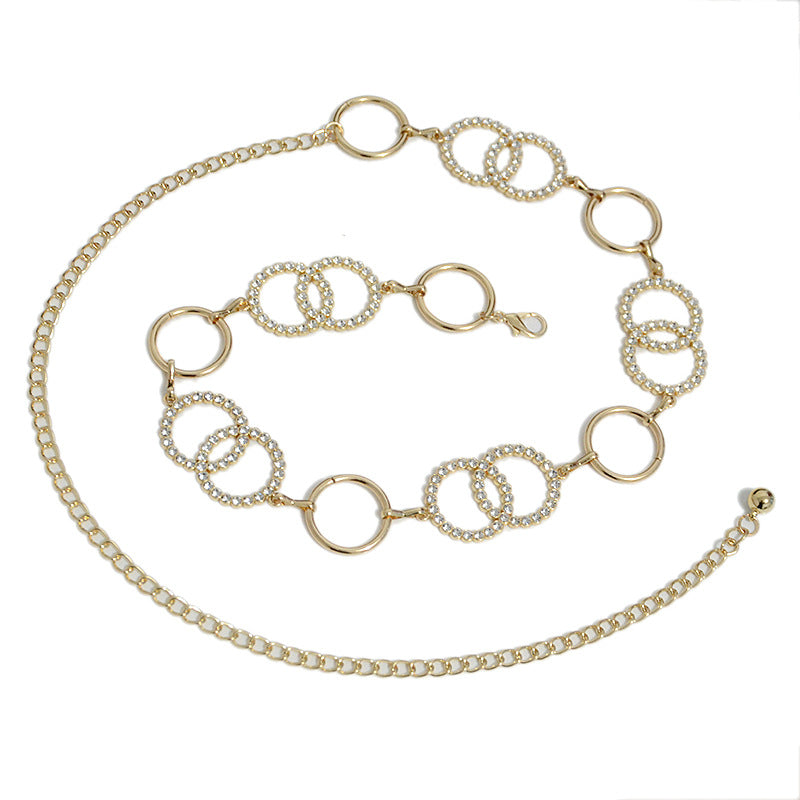Ring, double ring rhinestone waist chain