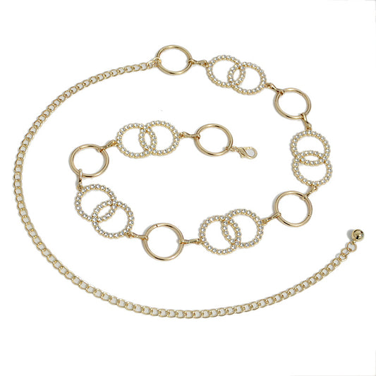 Ring, double ring rhinestone waist chain