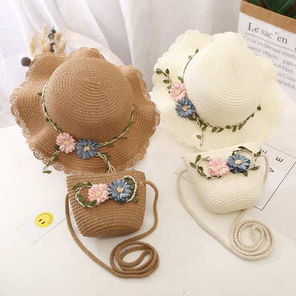 Conjunto de sombrero para el sol para niñas, nuevo bolso de paja de verano, princesa UV para bebés 