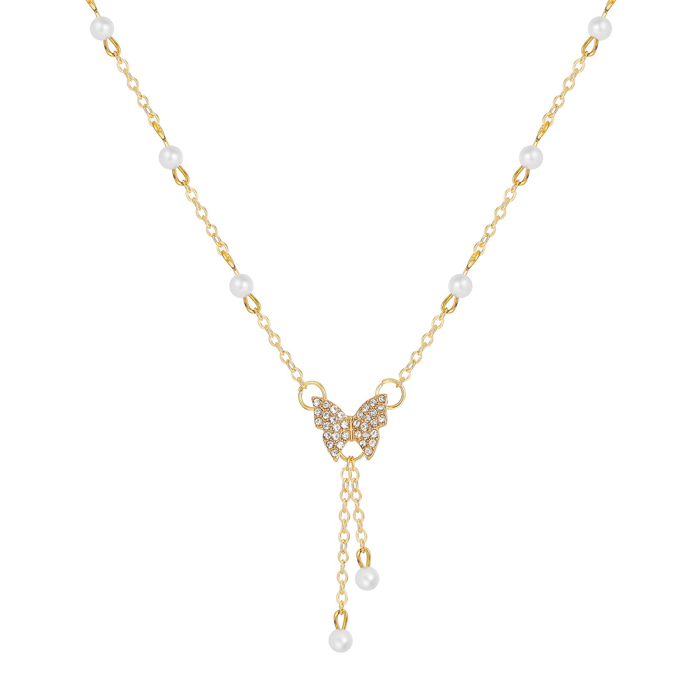 Light luxury butterfly imitation pearl necklace