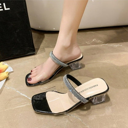 Sequined crystal heel sandals