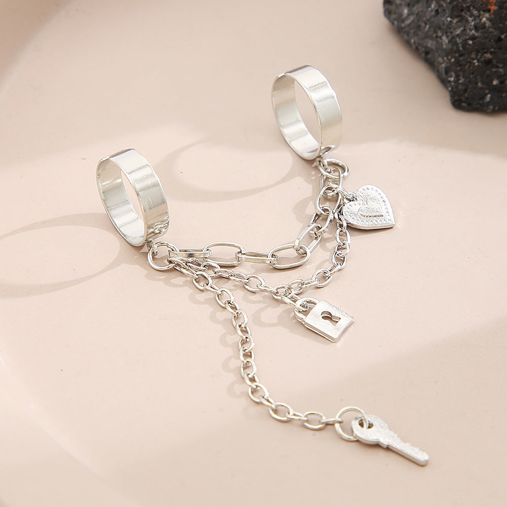 Cross Key Lock Two-Finger Ring