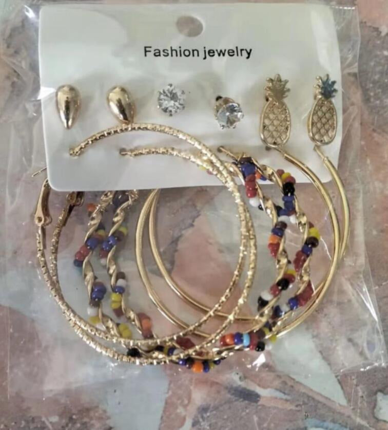 9-Piece C-Shaped Pearl Earring Set