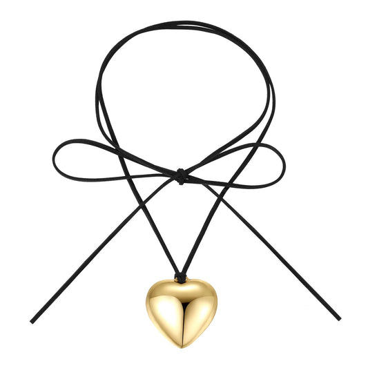 Adjustable Bow Heart Pendant Choker