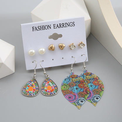 Bohemian ethnic style water drop earrings set 5 pieces