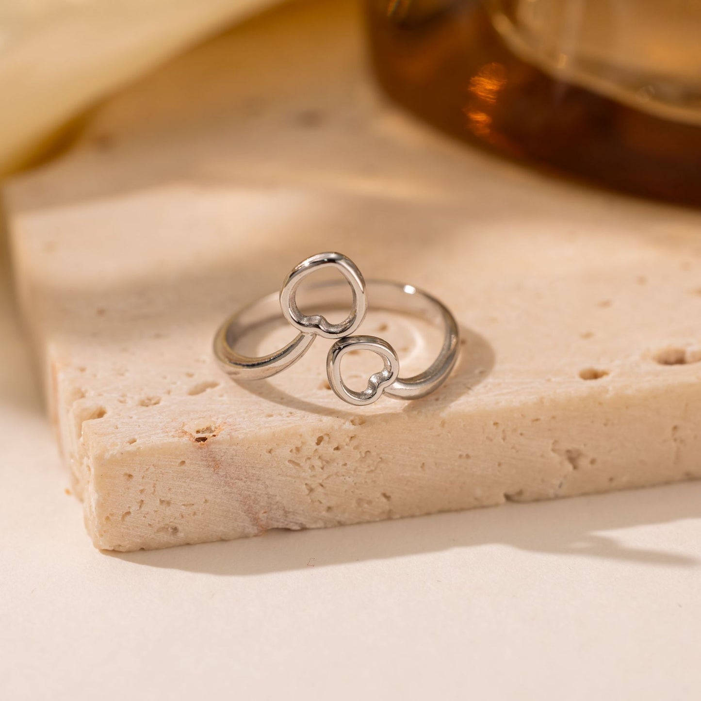 18K Gold Titanium Steel Heart Ring