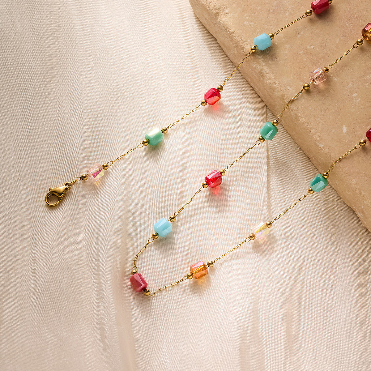 Titanium Steel Crystal Collarbone Necklace