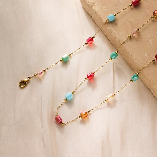 Titanium Steel Crystal Collarbone Necklace