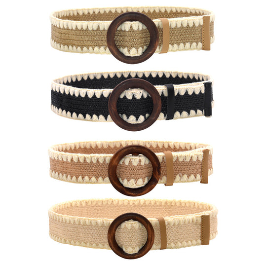 Round Braided Wooden Buckle Ladies Belt