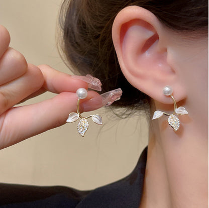 Pendientes de hojas de perla para mujer 