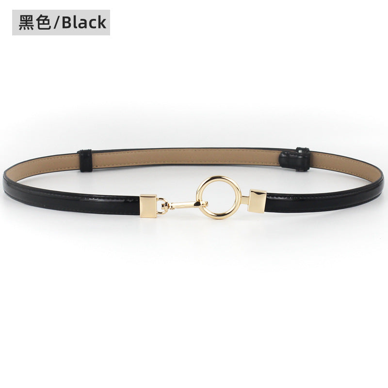 Gold buckle leather thin belt