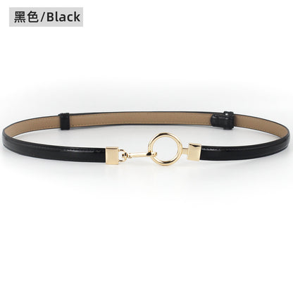 Gold buckle leather thin belt