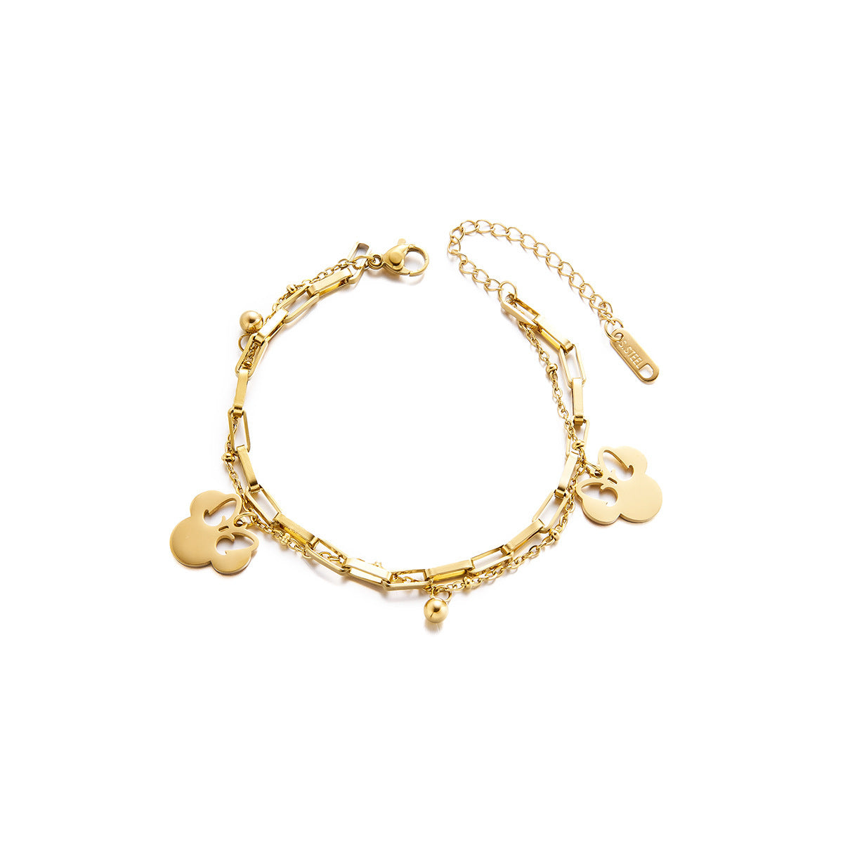 Women's Double-Layer Titanium Steel Hollow Butterfly Bracelet with Mickey Pendant — Non-Fading