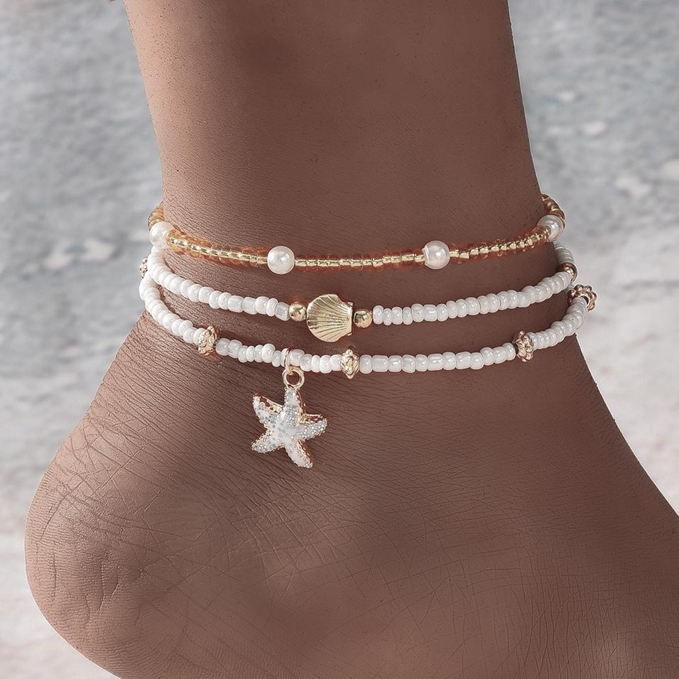 Starfish & Shell Anklet Set (3-Piece)