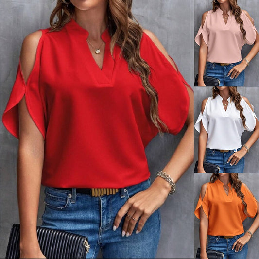 Off-the-shoulder loose chiffon shirt