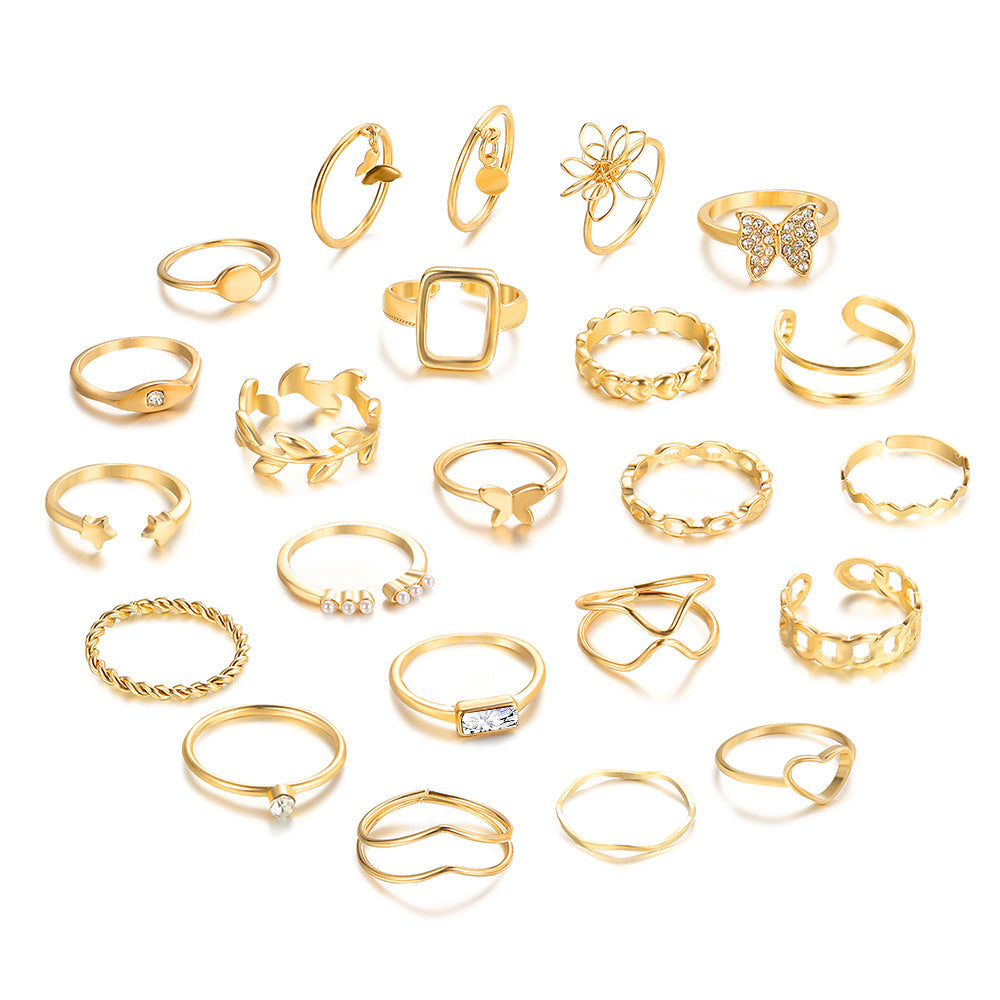 Geometric Metal Stacked Ring Set (23-Piece)