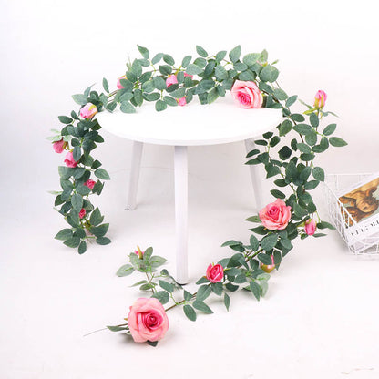 Tapiz de pared de planta verde artificial de plástico para pared de flores artificiales de vid rosa 