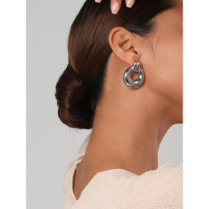 Simple silver titanium steel earrings