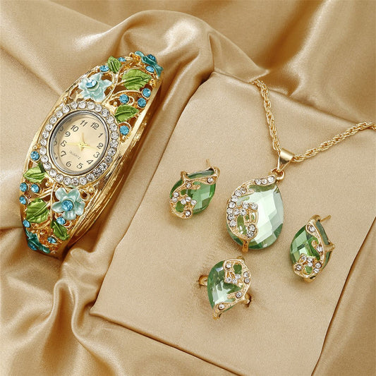 Watch Necklace Earrings Ring Set