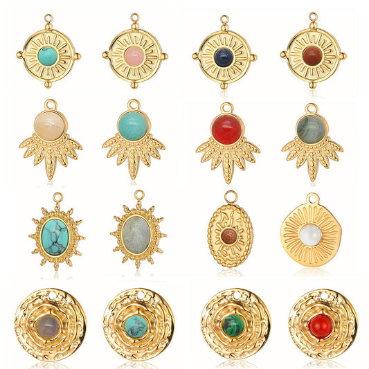 Sun ruby turquoise stainless steel pendant