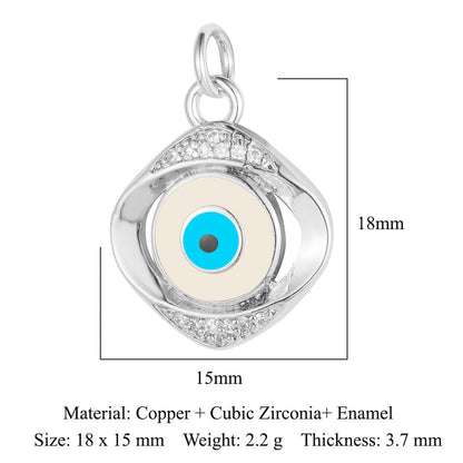 Colgante de cobre y circonita con forma de ojo del diablo y siete cuentas 