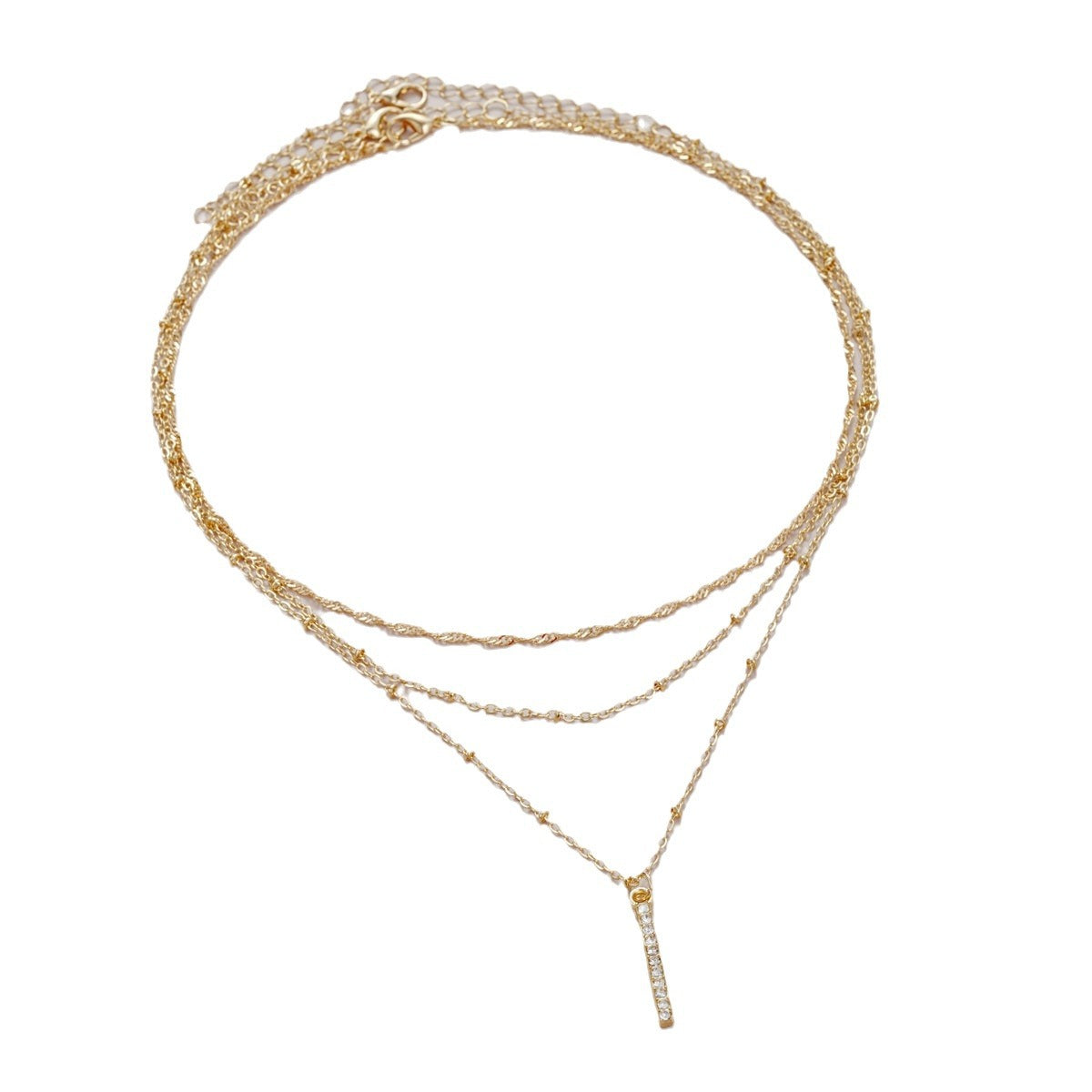 Multi-Layer Diamond Bar Pendant Necklace