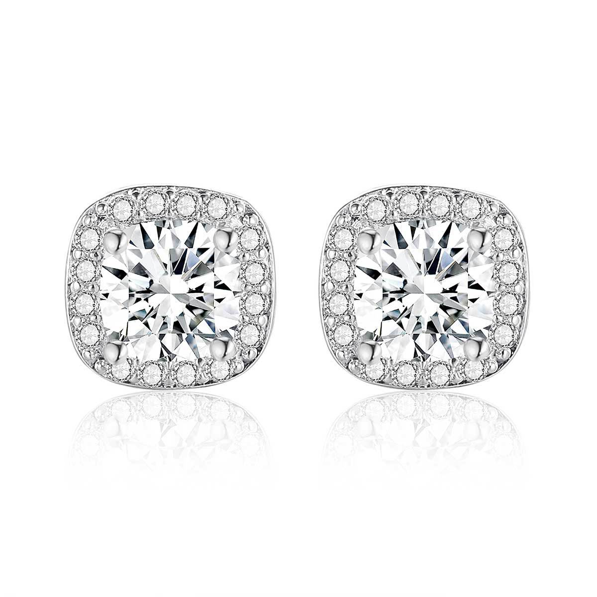 Copper inlaid 5A zircon square stud earrings