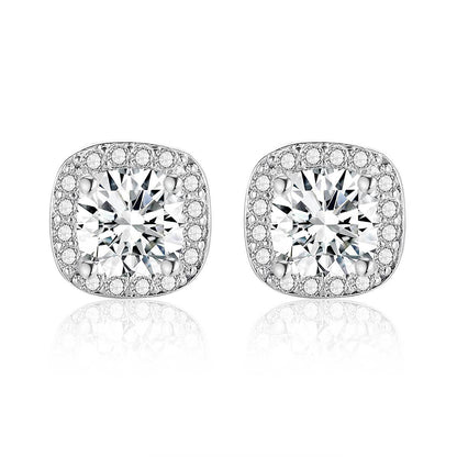 Copper inlaid 5A zircon square stud earrings