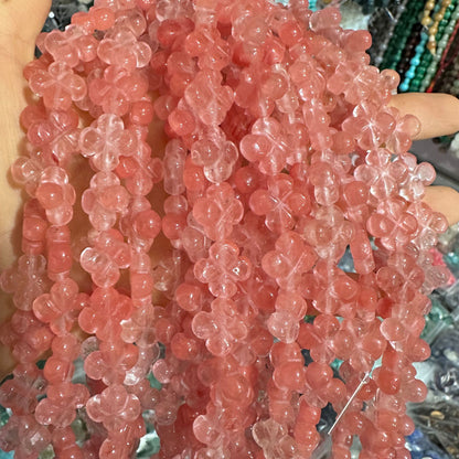 14mm natural double-sided four-leaf clover beads