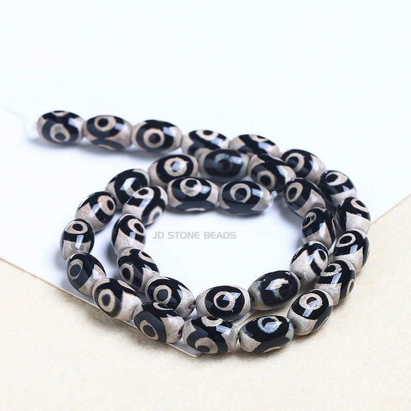 8 * 12Mm Tibetan Buddhist beads three-eye dzi beads agate rice-shaped loose beads