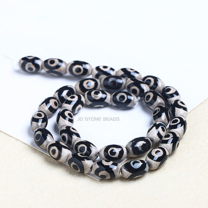 8 * 12Mm Tibetan Buddhist beads three-eye dzi beads agate rice-shaped loose beads