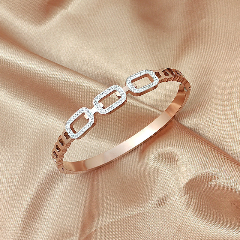 Oval with drill hollow titanium steel bracelet