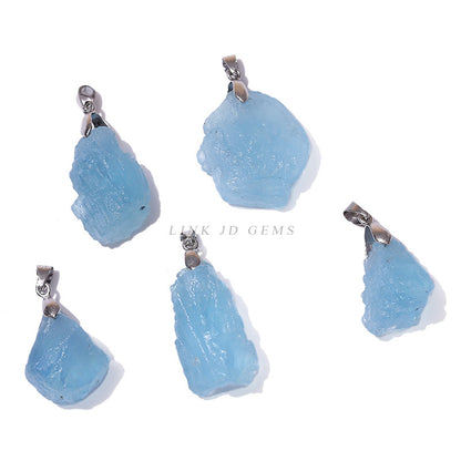 Aquamarine irregular rough stone pendant.