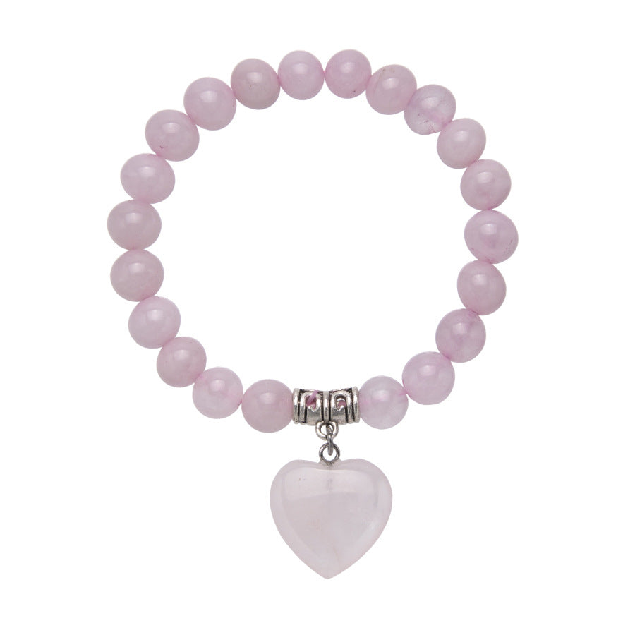 Pulseira elástica de coração de cristal de pedra natural colorida de 8 mm 