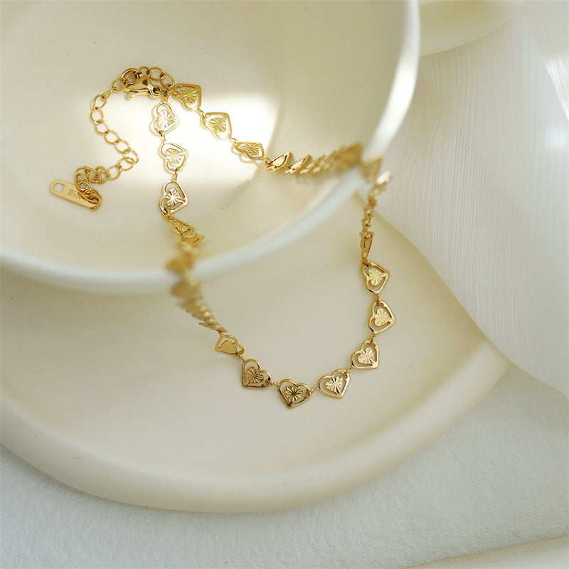Gold-Plated Hollow Heart Handmade Chain Bracelet