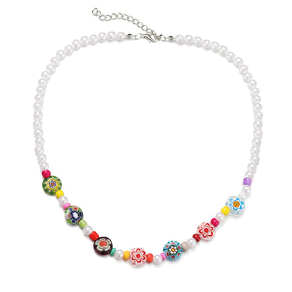 Colorful Daisy Petal Glass Bead Necklace