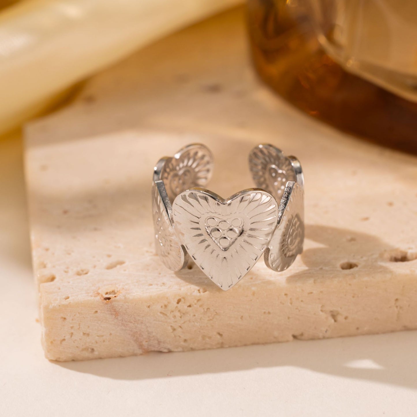 18K Gold Titanium Steel Heart Ring