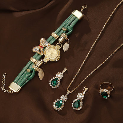 Butterfly bracelet quartz watch jewelry three-piece set
