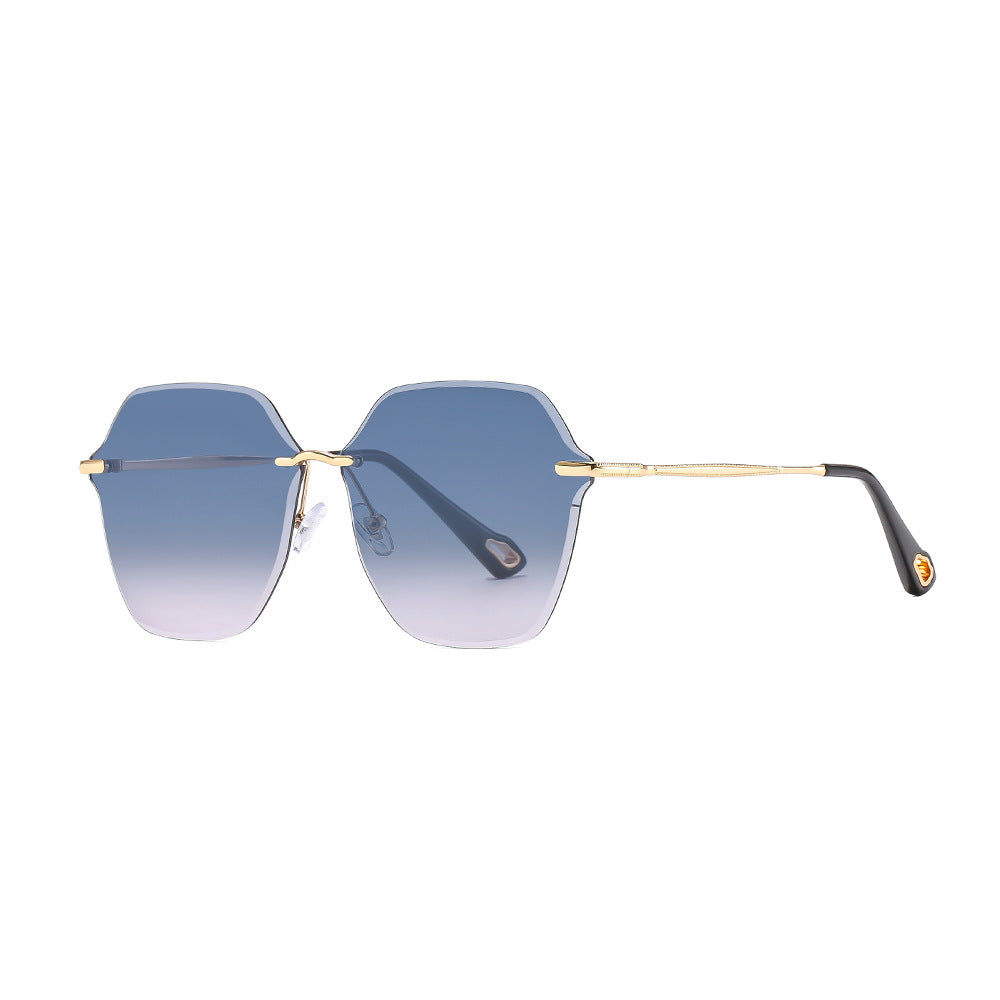 Gafas de sol vintage sin montura con borde cortado, gafas de sol de moda con degradado de metal para mujer 