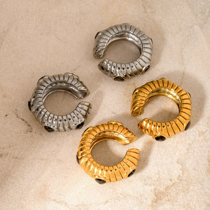 Black Zirconia Bread Clip Earrings