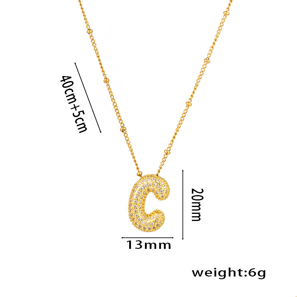 Hip-Hop Ice Sugar Zircon Quartz Letter Pendant American INS Fashion Necklace