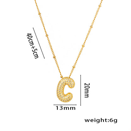 Hip-Hop Ice Sugar Zircon Quartz Letter Pendant American INS Fashion Necklace