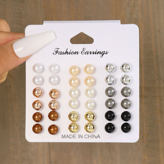 Geometric & Pearl Stud Earring Set